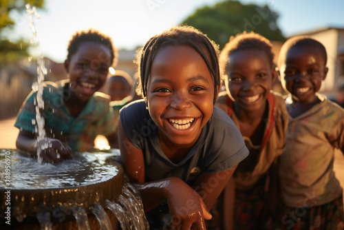 Joyful african children playing with water