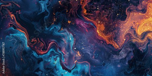 Experiment with unconventional color schemes and gradients to construct an abstract galaxy texture that challenges traditional notions of space and dimensionality, conveying a sense of otherworldly wo photo