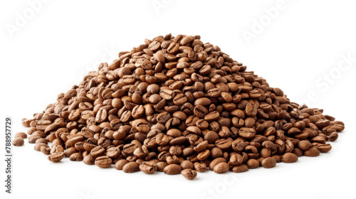 pile of raw coffee beans isolated on a white background