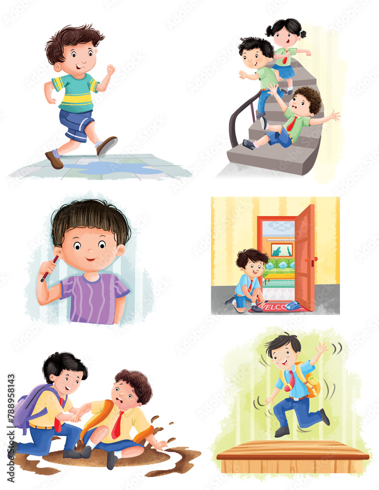 safety at home hand drawn illustration children book safety at home hand drawn illustration children book
