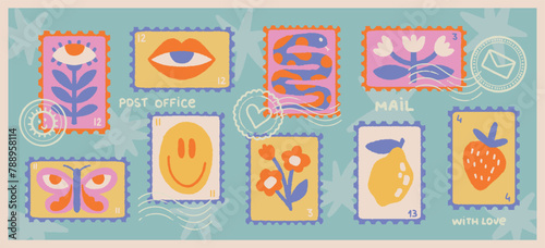 Funky Postage Stamps Collection. Charming and Playful Scrapbook elements for Digital Collages