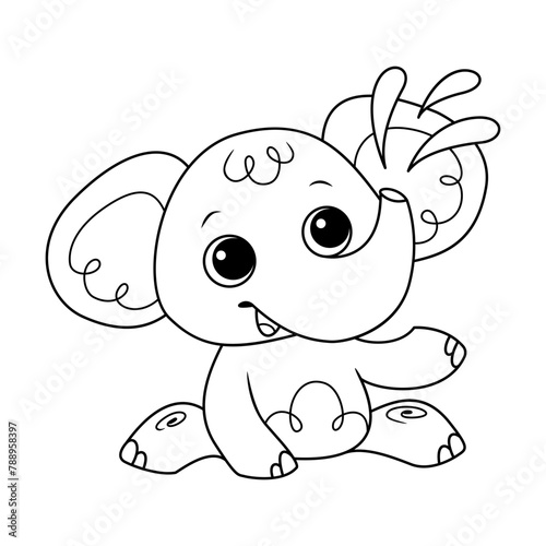 Cartoon Vector Illustration of Little Elephant Bathing Coloring Page © platinka