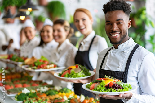 Individuals serve meals at a homeless shelter, offering nourishment and compassion to those in need, embodying kindness.