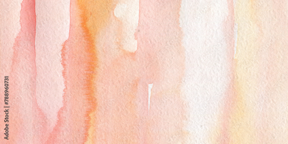 Fototapeta premium Soft Pink and Orange Watercolor Washes Background on Textured paper