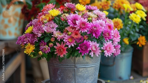 A unique Mother s Day gift idea a bucket filled with vibrant chrysanthemums © 2rogan