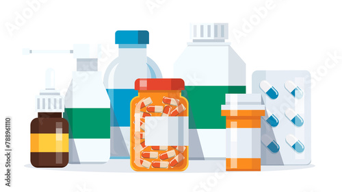 Group of Medicine bottles capsules illustration