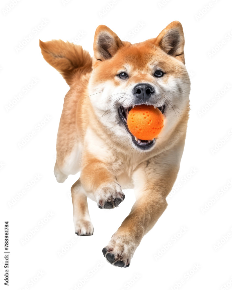 Akita dog playing with ball isolated on transparent background Akita dog playing with ball isolated on transparent background