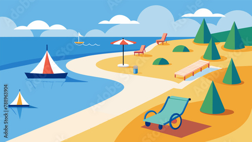 A local beach with accessible paths beach wheelchairs and beach matting to allow individuals with mobility impairments to enjoy the shoreline.