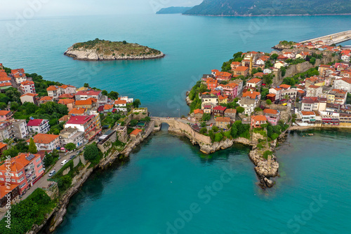 Beautiful cityscape on the mountains over Black-sea, Amasra. Amasra traditional Turkish architecture