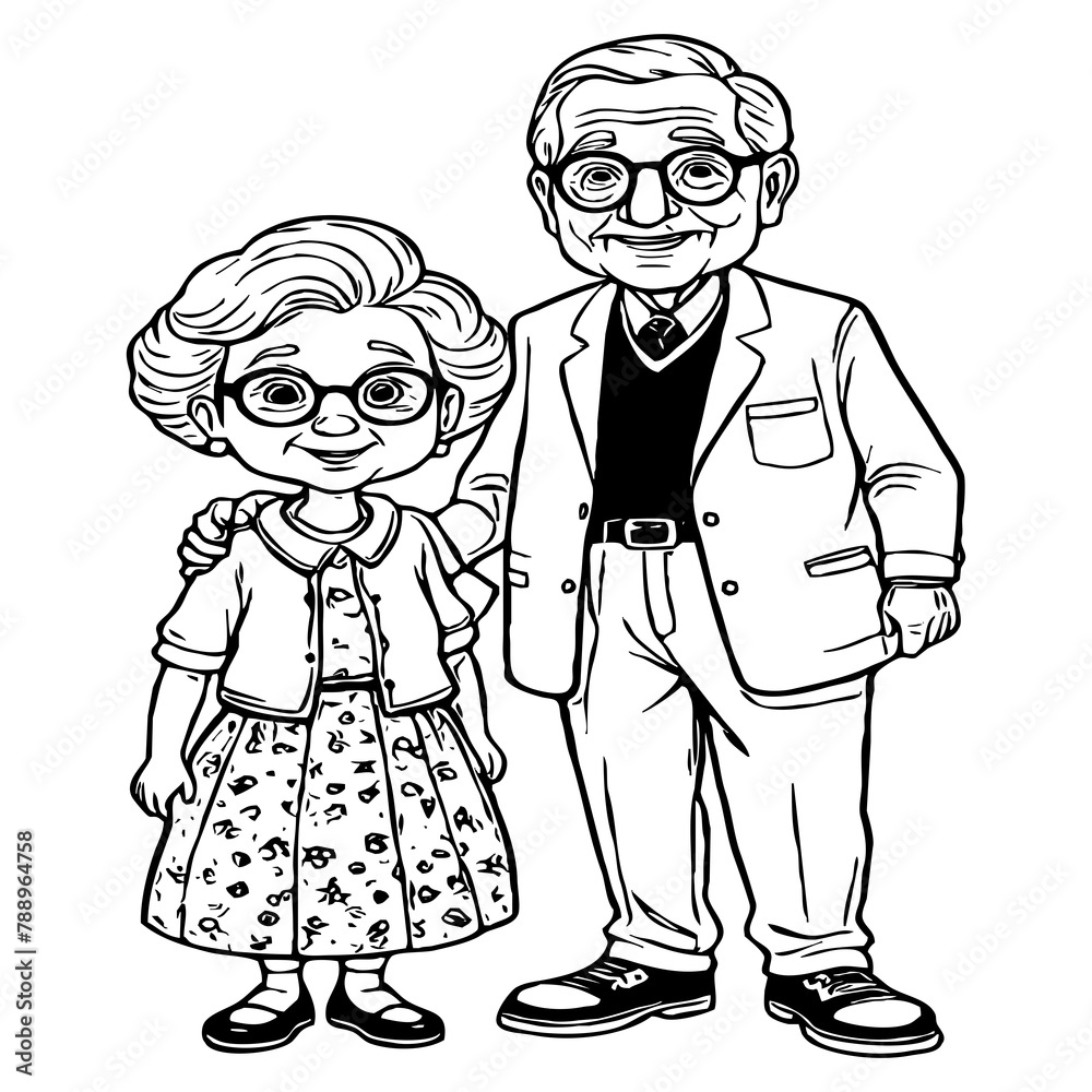 Grandma and Grandpa . Fictional Characters. Black and White Cartoon. Design for greeting cards. Generated by Ai Grandma and Grandpa . Fictional Characters. Black and White Cartoon. Design for greeting cards. Generated by Ai