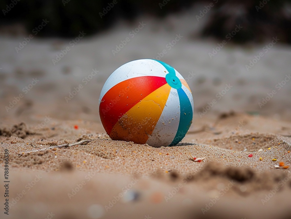 Beach ball bouncing in the sand