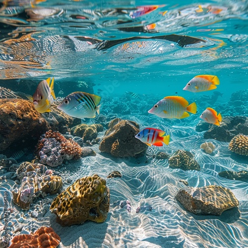 Tropical fish swimming in clear waters