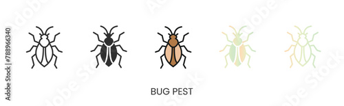 Vector icon of pest bug in solid, gradient and line styles and lineal color. Trendy colors. Isolated on a white background. Editable stroke