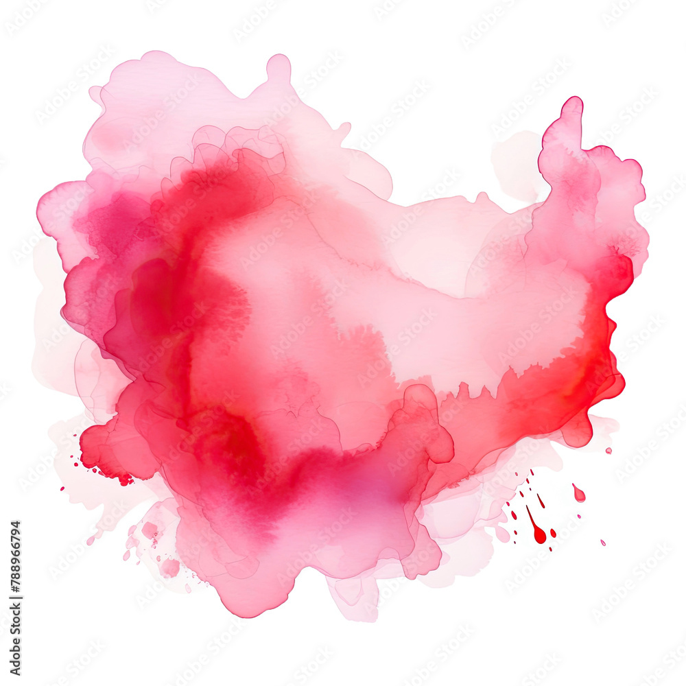 Red pink watercolor stain on white background