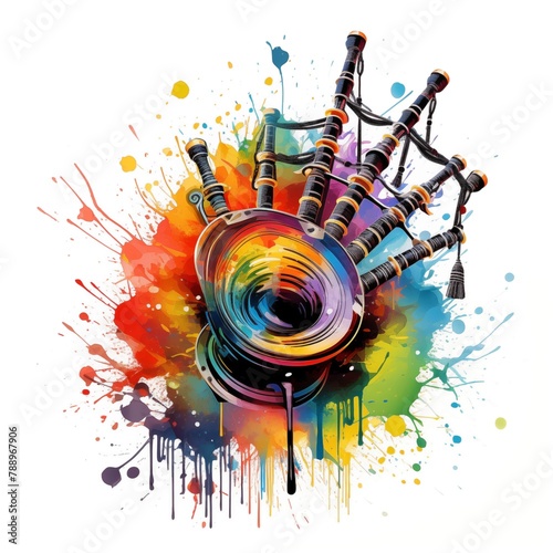 Abstract and colorful illustration of bagpipes on a white background