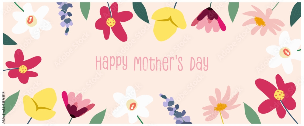 Mother's Day card. Happy Mother's Day vector greeting card with flowers.