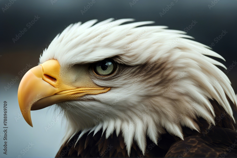 Obraz premium eagle headed profile side Bald species brown white wild beak plumage american endangered sea bird nature eye animal face head hunter majestic vertebrate predatory