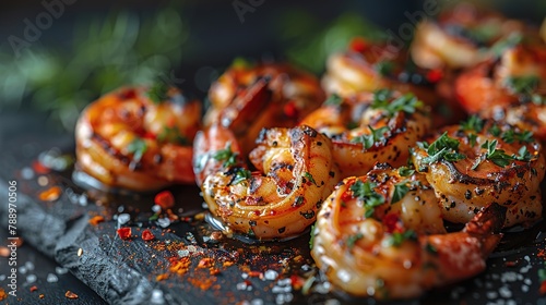 Fried shrimps on a plate with vegetables. Generative Ai. 