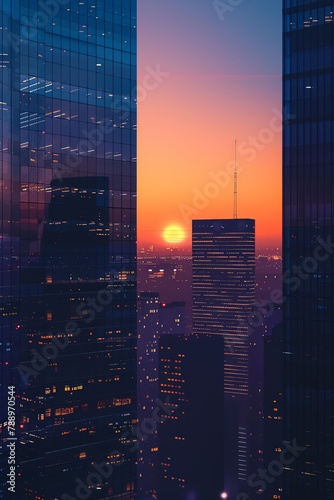 Capture the sleek silhouette of a modern skyscraper at twilight using pixel art Reflect the play of light and shadow to enhance the minimalist feel