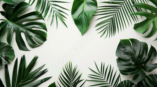 Tropical leaves green leaves isolated on white background, copy space.