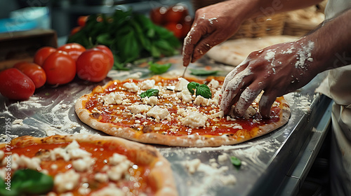 Delicious fresh pizza with melted cheese, topped with vibrant vegetables and savory meats, served on a golden-brown crust, perfect for a satisfying meal.