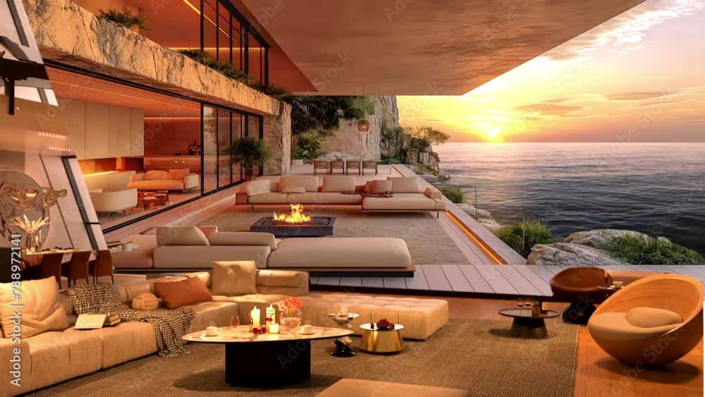 Sea view living room interior in modern beach house - Modern Luxury ...