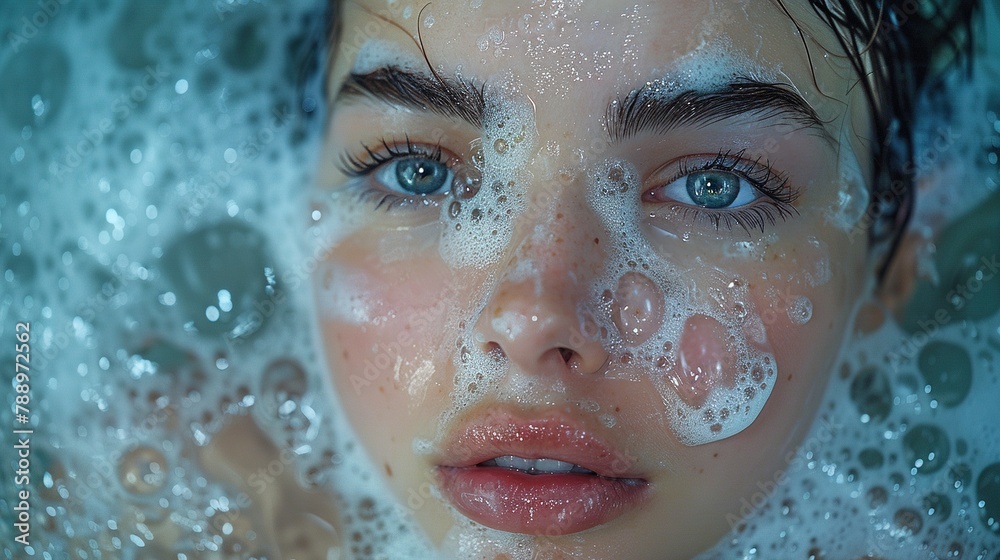 Soap face woman clean skin beauty. Generative Ai. Soap face woman clean skin beauty. Generative Ai.
