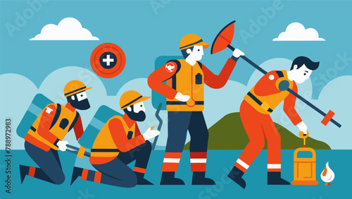 A team of volunteers practicing search and rescue techniques using specialized tools and equipment.