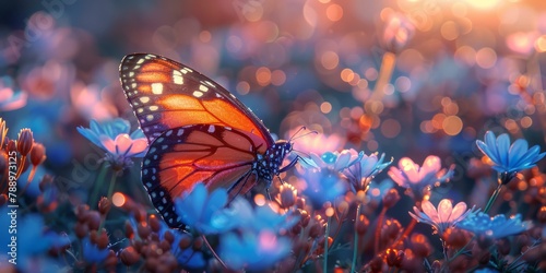 Adorable eyeshadow palettes as butterfly wings, fluttering through a field of prismatic wildflowers  photo