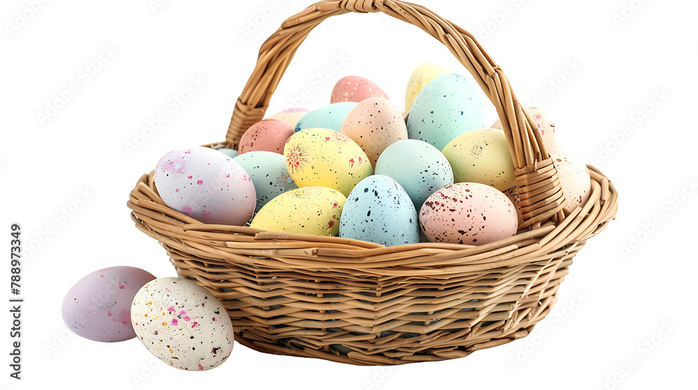  Easter basket with eggs isolated on white background