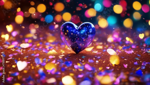 holiday Bright glowing stars heart painted backgrounds confetti background shining star colours shiny love dreamy greeting card valentine romance circle bokeh bubb photo