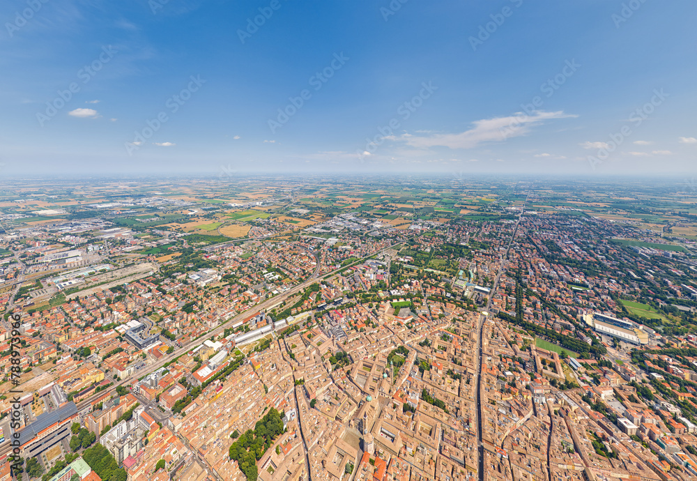 Parma, Italy. Historical Center. Panorama of the city on a summer day. Sunny weather. Aerial view