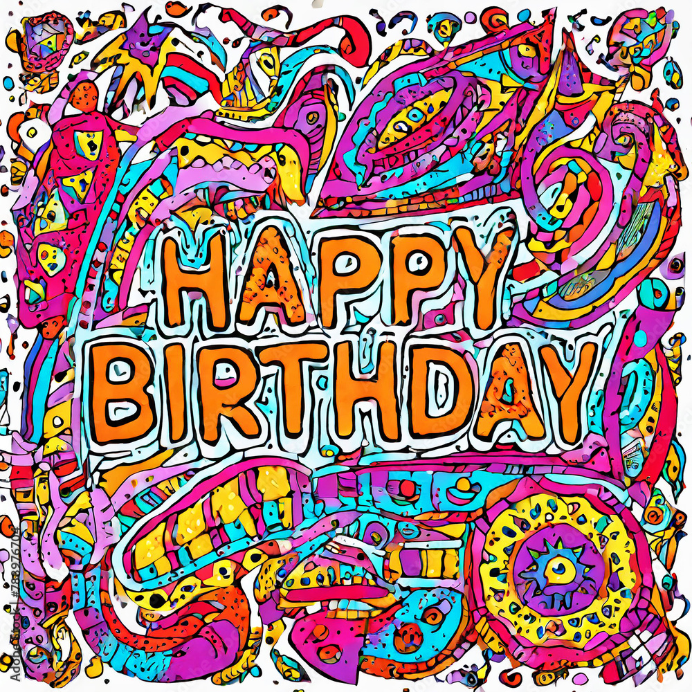 birthday greeting with colorful abstract doodle background