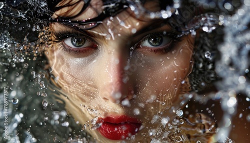 Woman Face in the Splashing Water