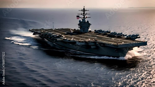 American Navy Aircraft Carrier United States with Jet Fighters