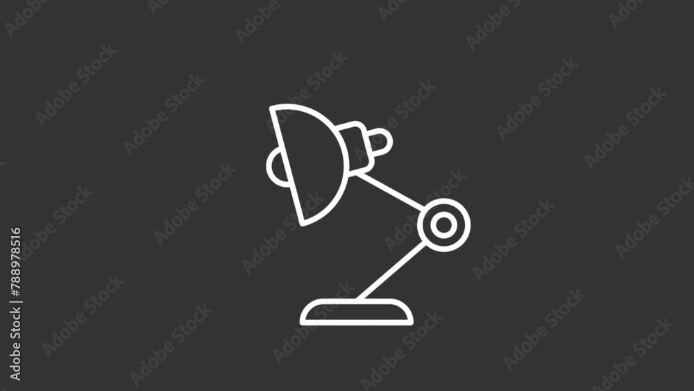 Animated office lamp white icon. Desk light line animation. Moving illumination, adjusting. Modern decoration. Isolated illustration on dark background. Transition alpha video. Motion graphic Animated office lamp white icon. Desk light line animation. Moving illumination, adjusting. Modern decoration. Isolated illustration on dark background. Transition alpha video. Motion graphic