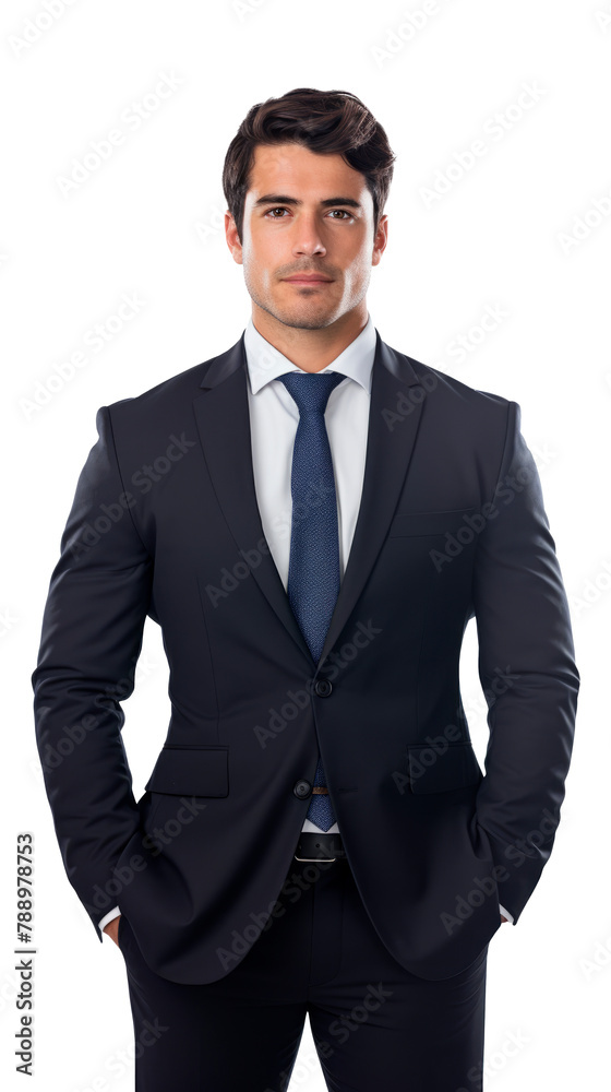 A professional businessman in a suit and tie standing confidently for a picture. A professional businessman in a suit and tie standing confidently for a picture.