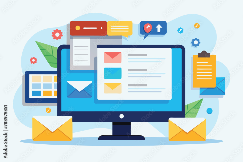 A computer screen displaying multiple open tabs and emails, AI generated A computer screen displaying multiple open tabs and emails, AI generated