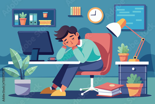 A coworker sneaking a quick nap at their desk , Ai generated