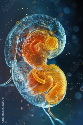 3D microscope image of an embryonic cell, detailed visualization of early developmental stages photo