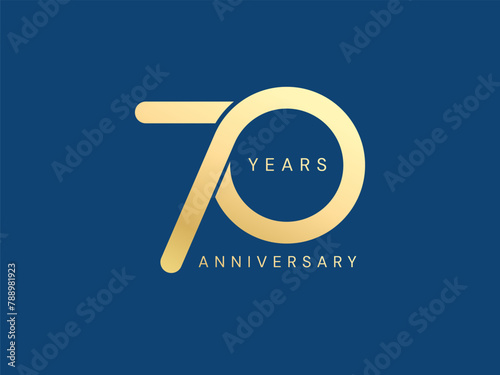 70th Anniversary luxury gold celebration with connected number logo typography vector design concept. Seventy years anniversary gold number template for celebration event, business, invitation, web.