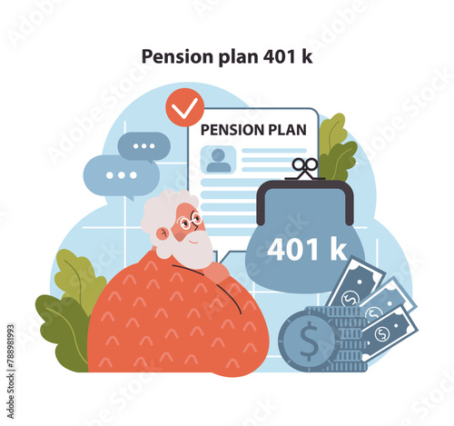 Elderly man examines 401k pension plan.