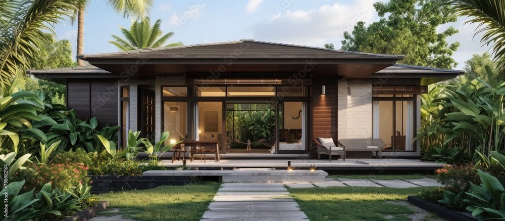 Tropical-inspired home design embraces lush foliage and breezy vibes 🌴🏡 A sanctuary of relaxation amidst nature's beauty.