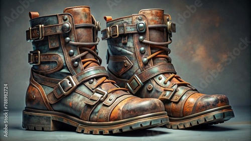User Cyberpunk and post-apocalyptic-inspired footwear combines elements of futuristic technology and rugged survivalism. 