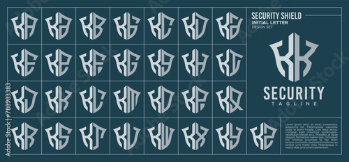 Line security shield letter K KK logo design set