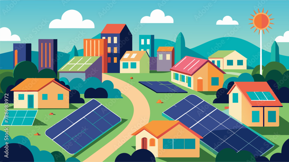 A neighborhood investing in a large solar farm to power local government buildings and public facilities making the community more sustainable.