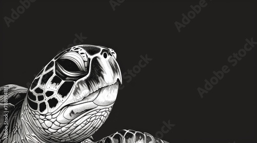 Turtles face on black background, Ink illustration © Lerson