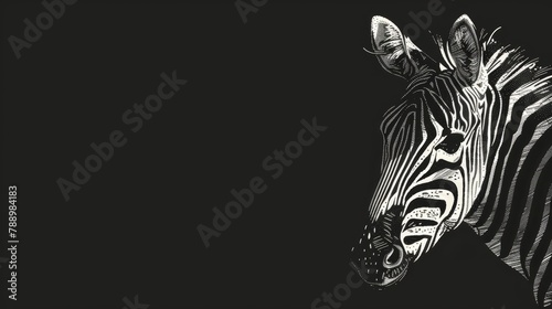 Zebra head on black background  Ink illustration