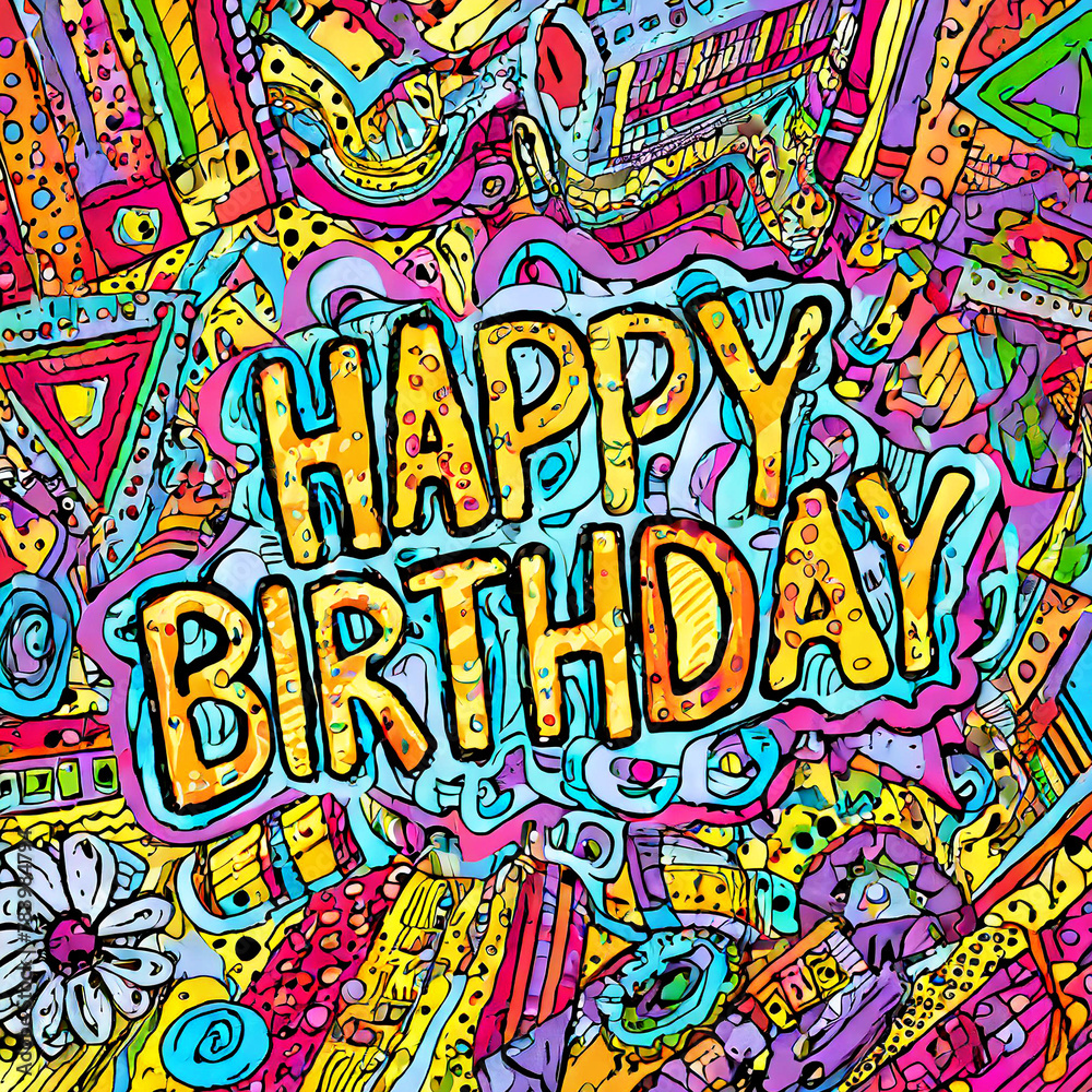 birthday greeting with colorful abstract doodle background birthday greeting with colorful abstract doodle background
