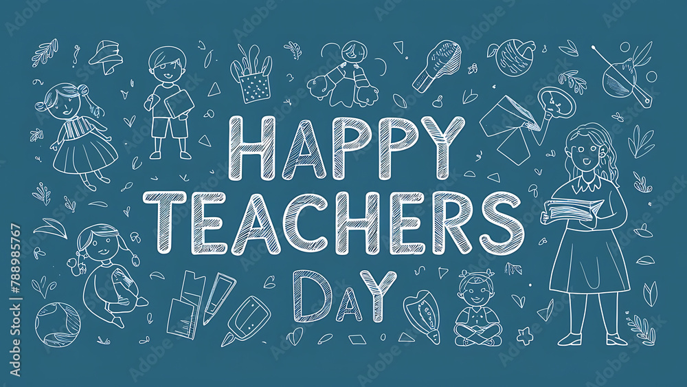 Naklejka premium Happy Teacher's day World Teacher's Day Greeting Card, Background, Poster, Banner, World Teacher's Day concept, 3D illustrations